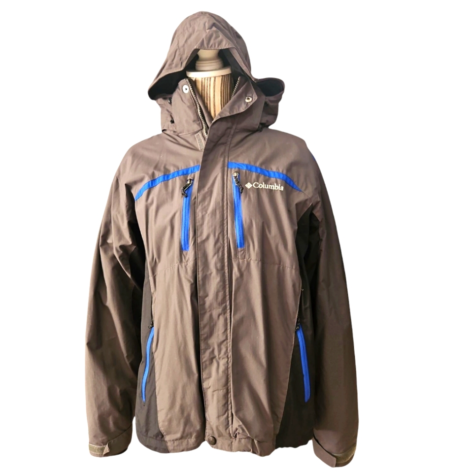 Columbia Interchange Men's Gray Black Jacket With Blue Accents Waterproof S:M